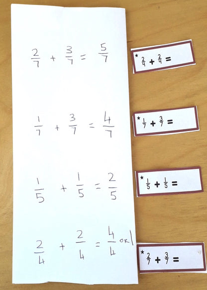 Addition of Fraction Tickets - montessorikiwi