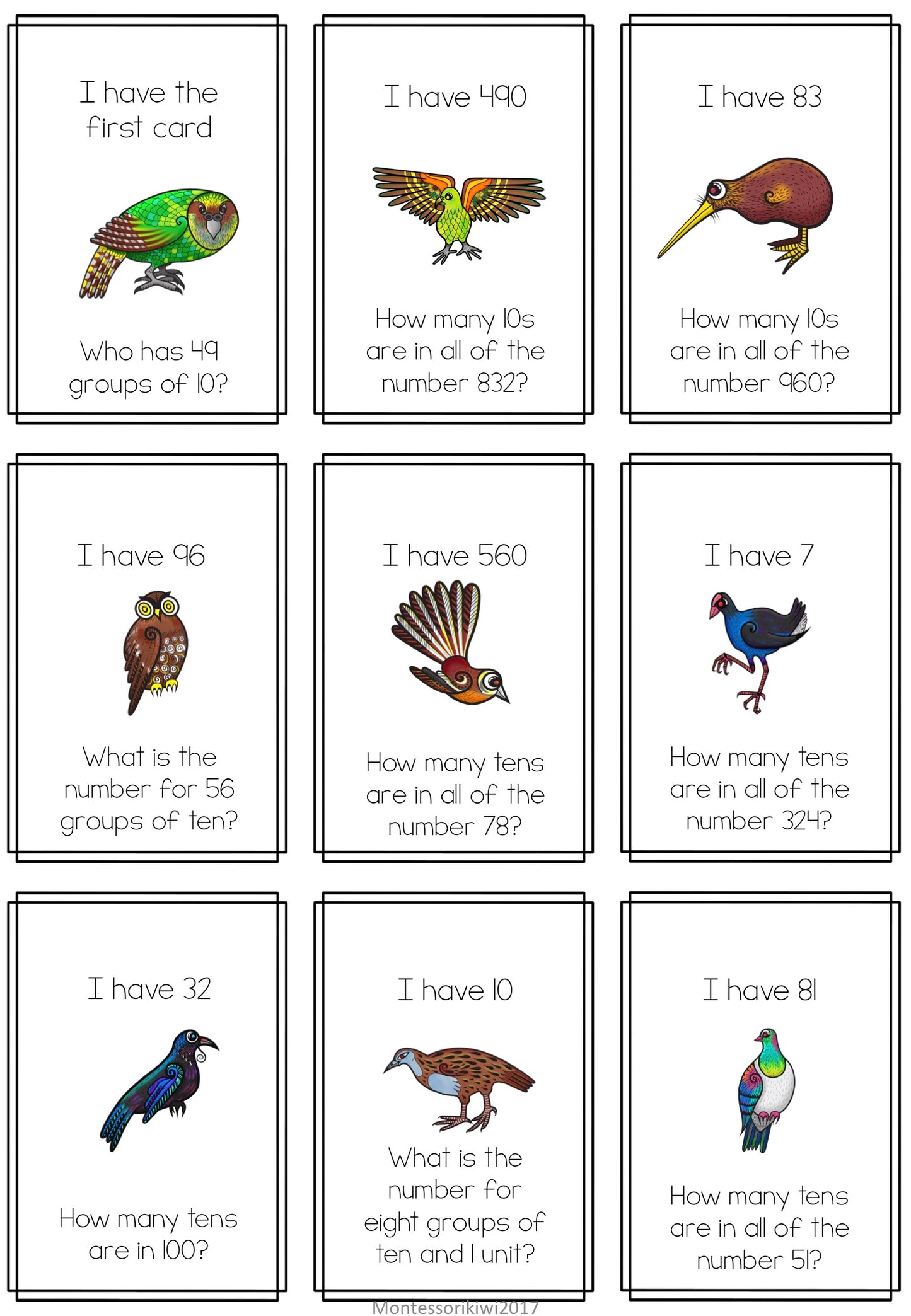 Maths Game: Stage 5 'I have, who has' - montessorikiwi