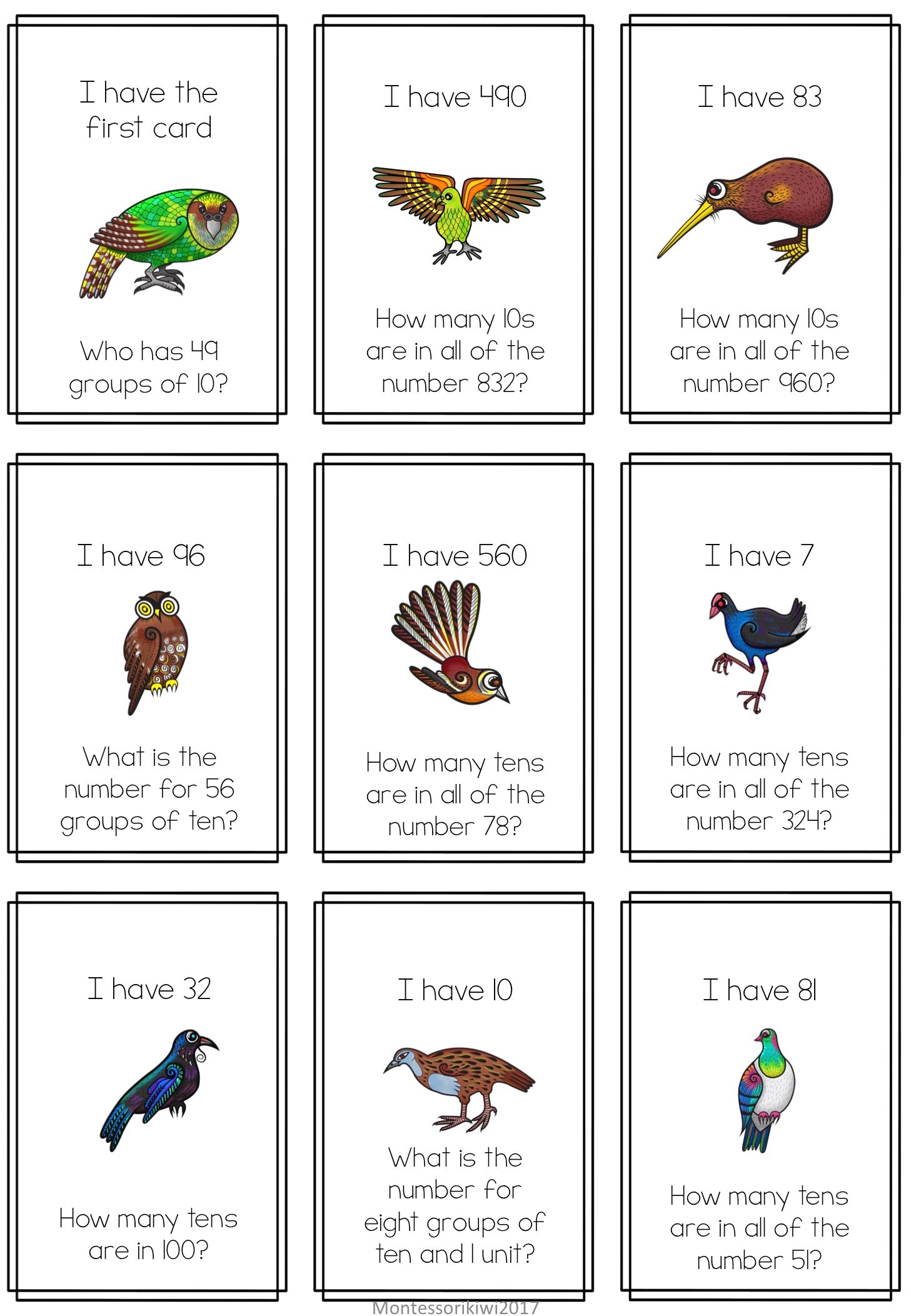 Maths Game: Stage 5 'I have, who has' - montessorikiwi