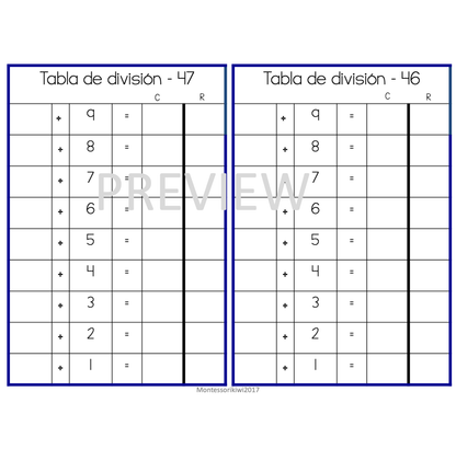 Tablas de división (division chart tables) - montessorikiwi