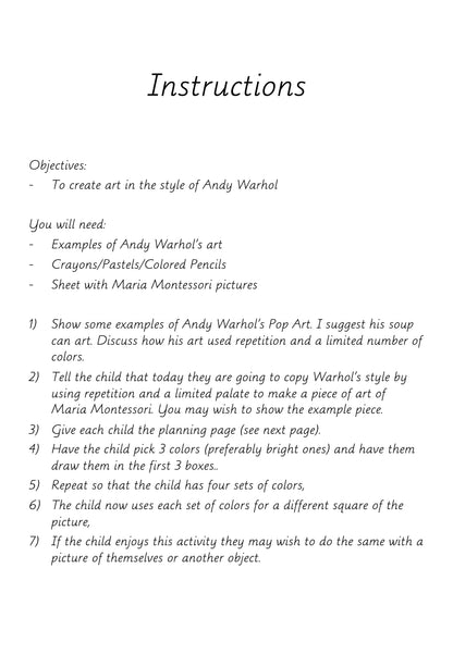 Maria Montessori "Pop Art" Activity - montessorikiwi