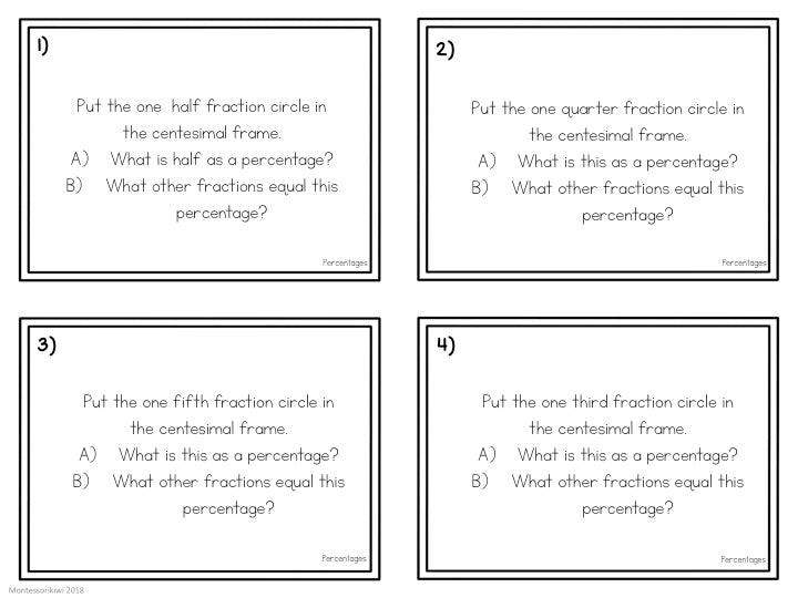 Converting Fractions to Percentages Task Cards - montessorikiwi