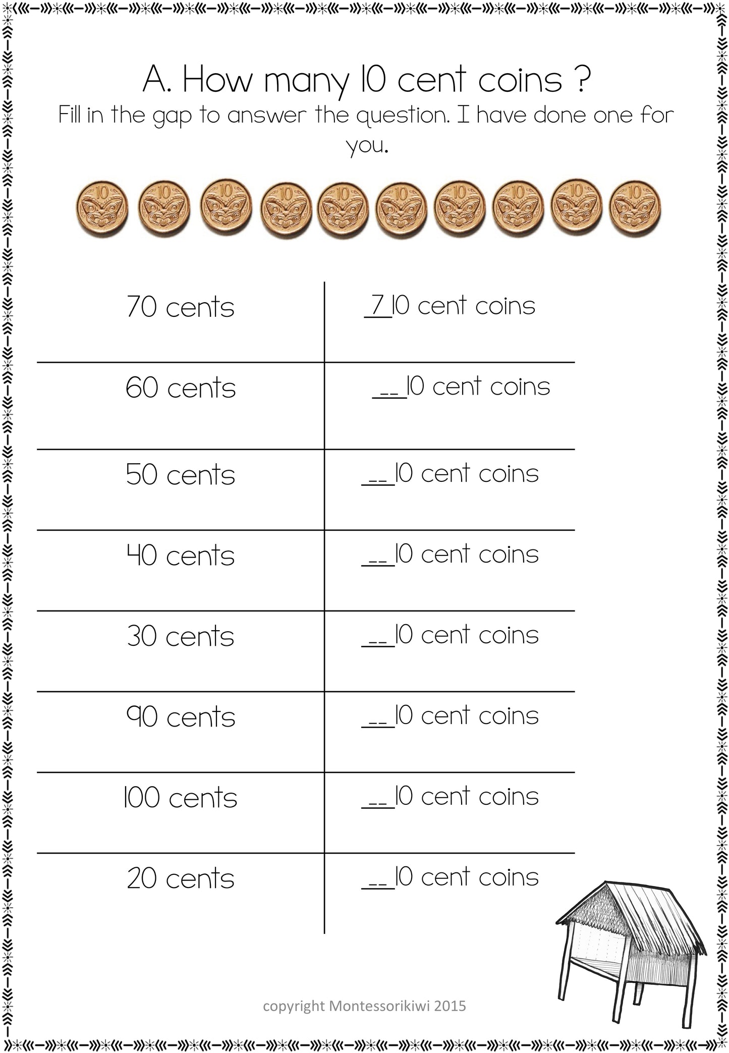New Zealand Money Level 1:  How many 10 cent coins equal - montessorikiwi