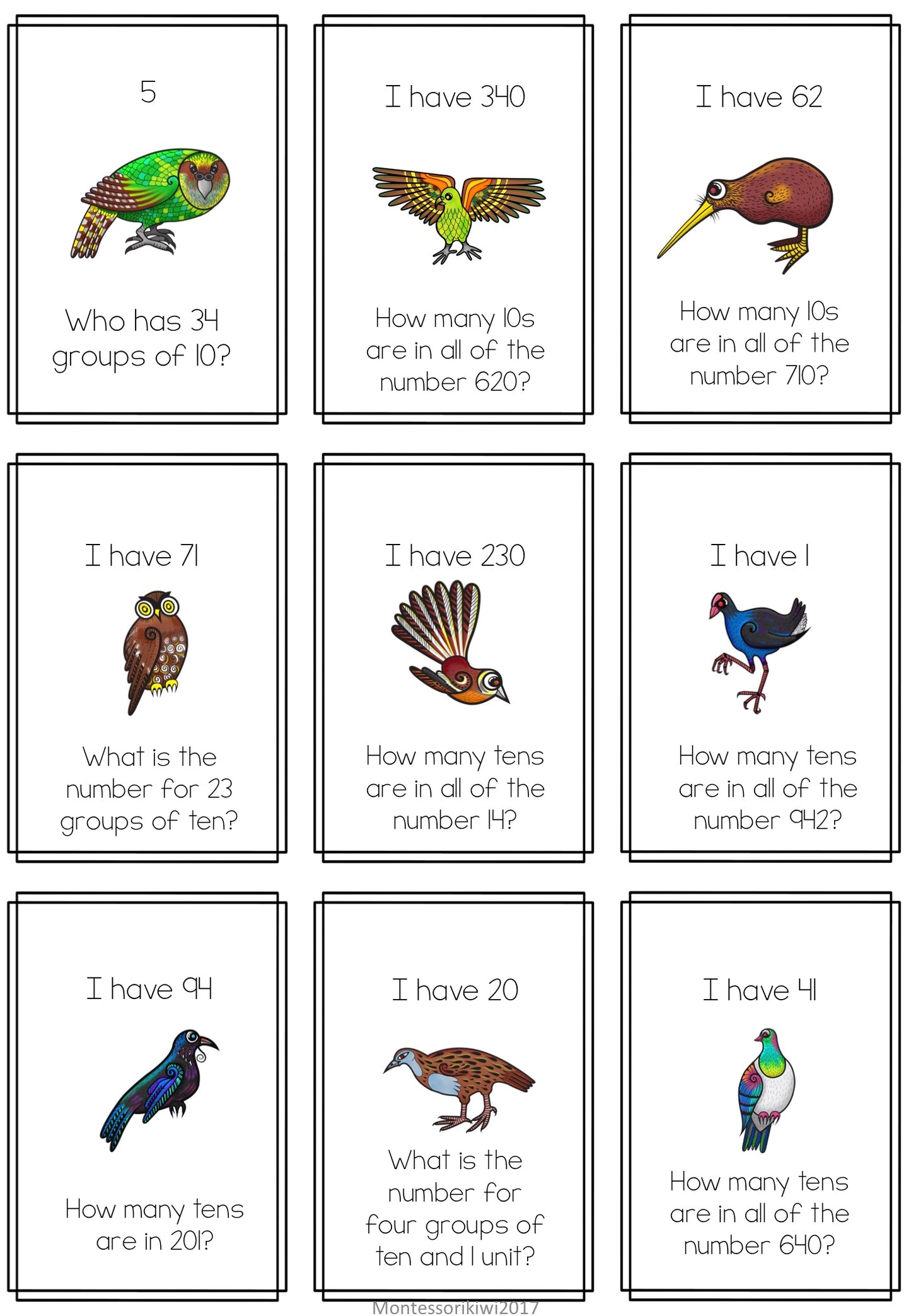 Maths Game: Stage 5 'I have, who has' - montessorikiwi