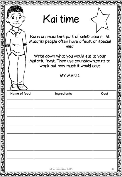 Matariki activities, reading, printables - montessorikiwi