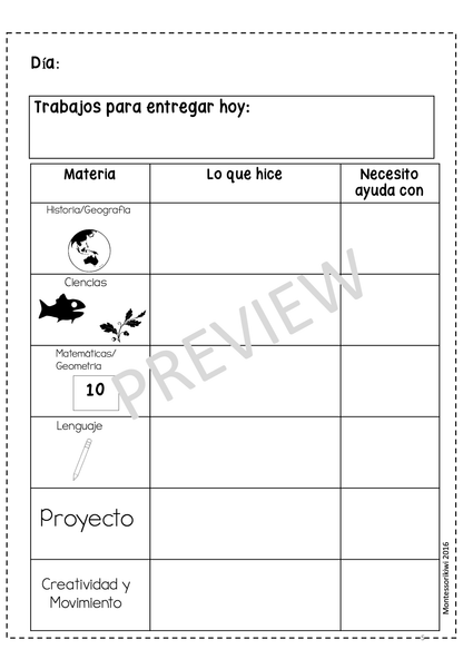 Agenda de trabajo Montessori/diario/planifíca tu día para tu niño (Work plans) - montessorikiwi