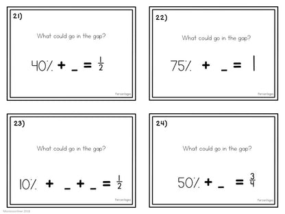 Converting Fractions to Percentages Task Cards - montessorikiwi