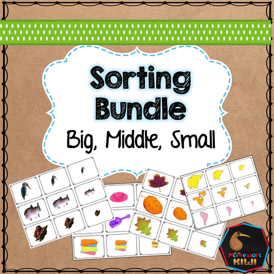 Big, middle, small themed math sorting bundle - montessorikiwi