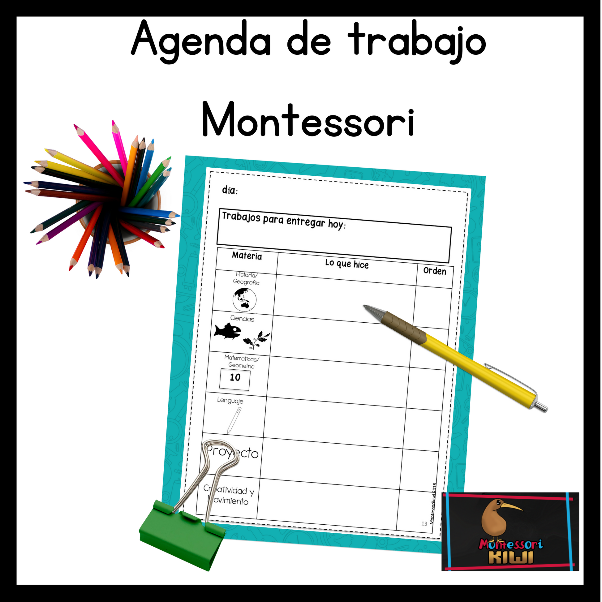 Agenda de trabajo Montessori/diario/planifíca tu día para tu niño (Work  plans)