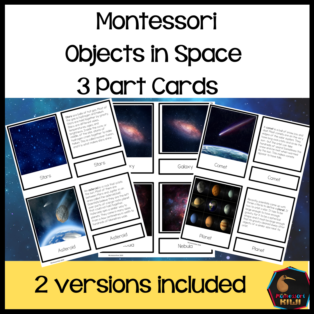 Objects in Space Montessori 3 Part Cards (cosmic) - montessorikiwi