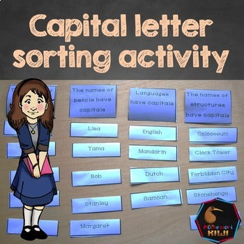 Capital letters word sorting  (literacy) - montessorikiwi