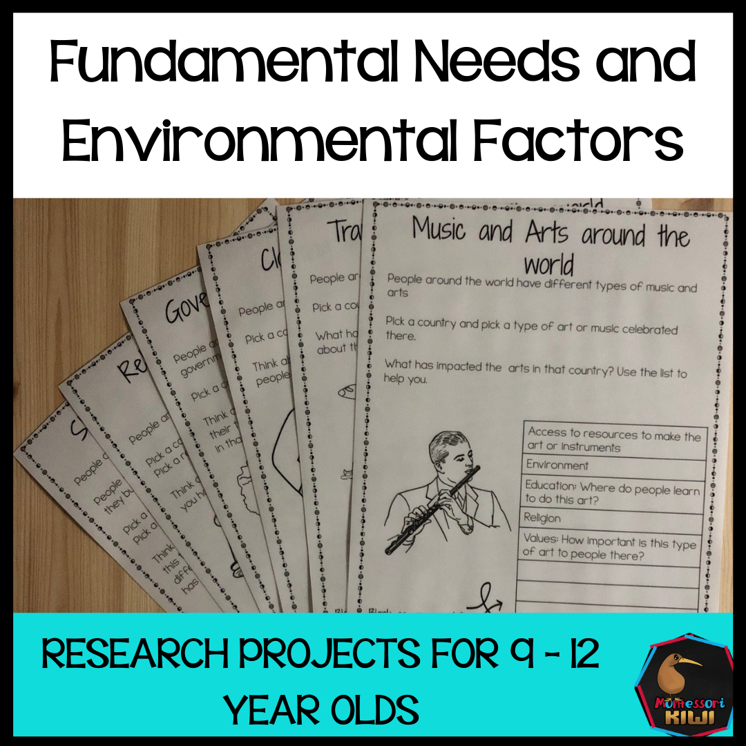 Fundamental Needs and Environmental Factors Research projects for 9-12 (cosmic) - montessorikiwi
