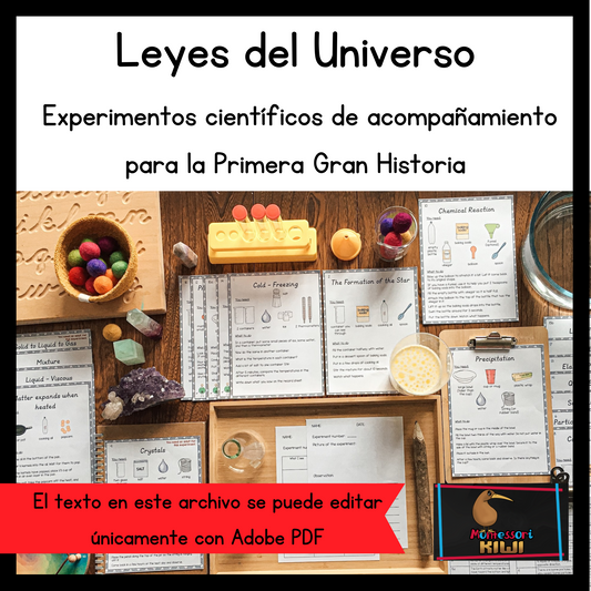 Leyes del Universo: Experimentos científicos de acompañamiento para la Primera Gran Historia (Laws of the universe) - montessorikiwi