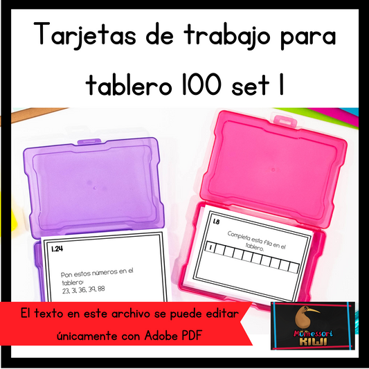 Tarjetas de trabajo para tablero 100 set 1 (Montessori Hundred board task cards set 1) - montessorikiwi