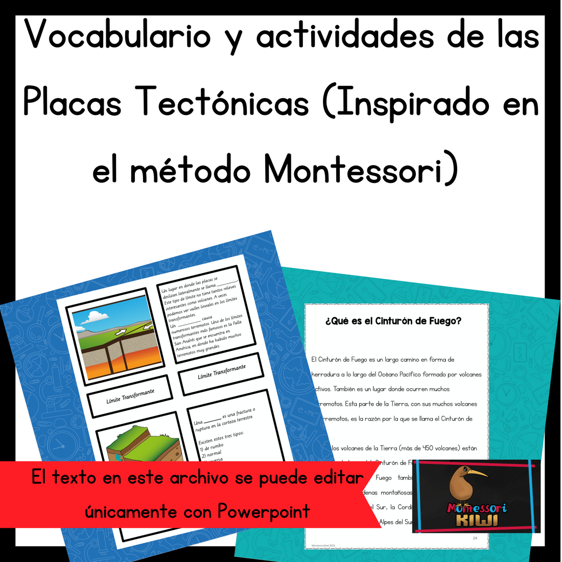 Vocabulario y actividades de las Placas Tectónicas (Inspirado en el mé montessorikiwi